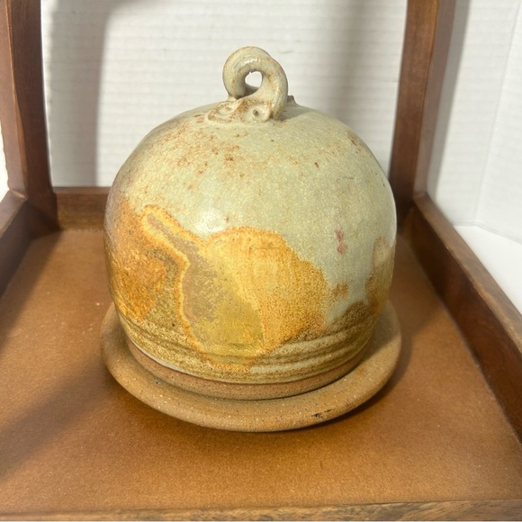 Other - Studio Art Pottery Large Rustic Ceramic Butter Bell Saucer Signed by Artist